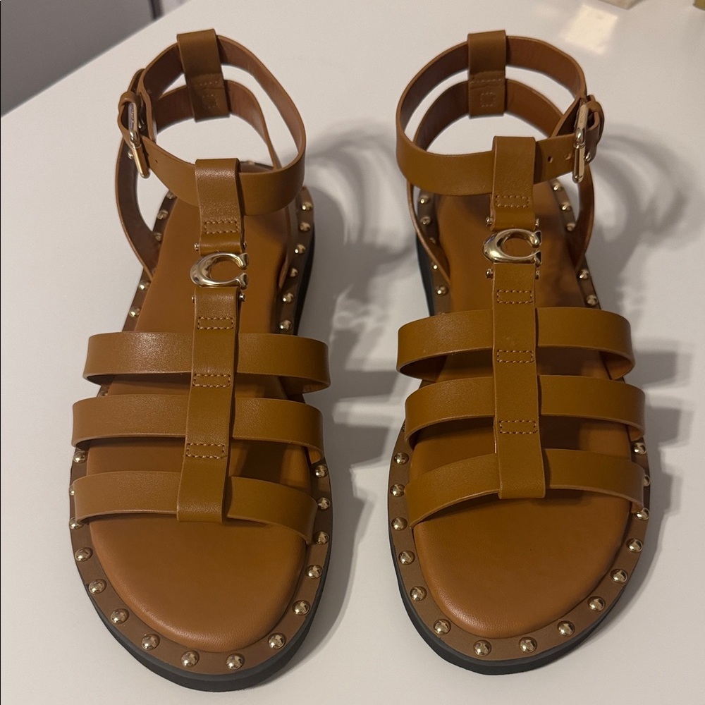 Coach Tan Sandals with Gold Studs